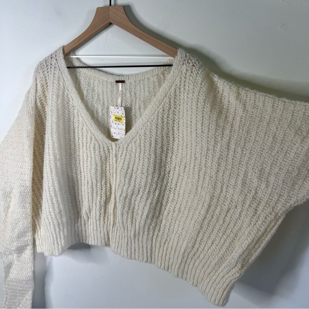 Free People Cream V-Neck Sweater - Picture 3 of 7